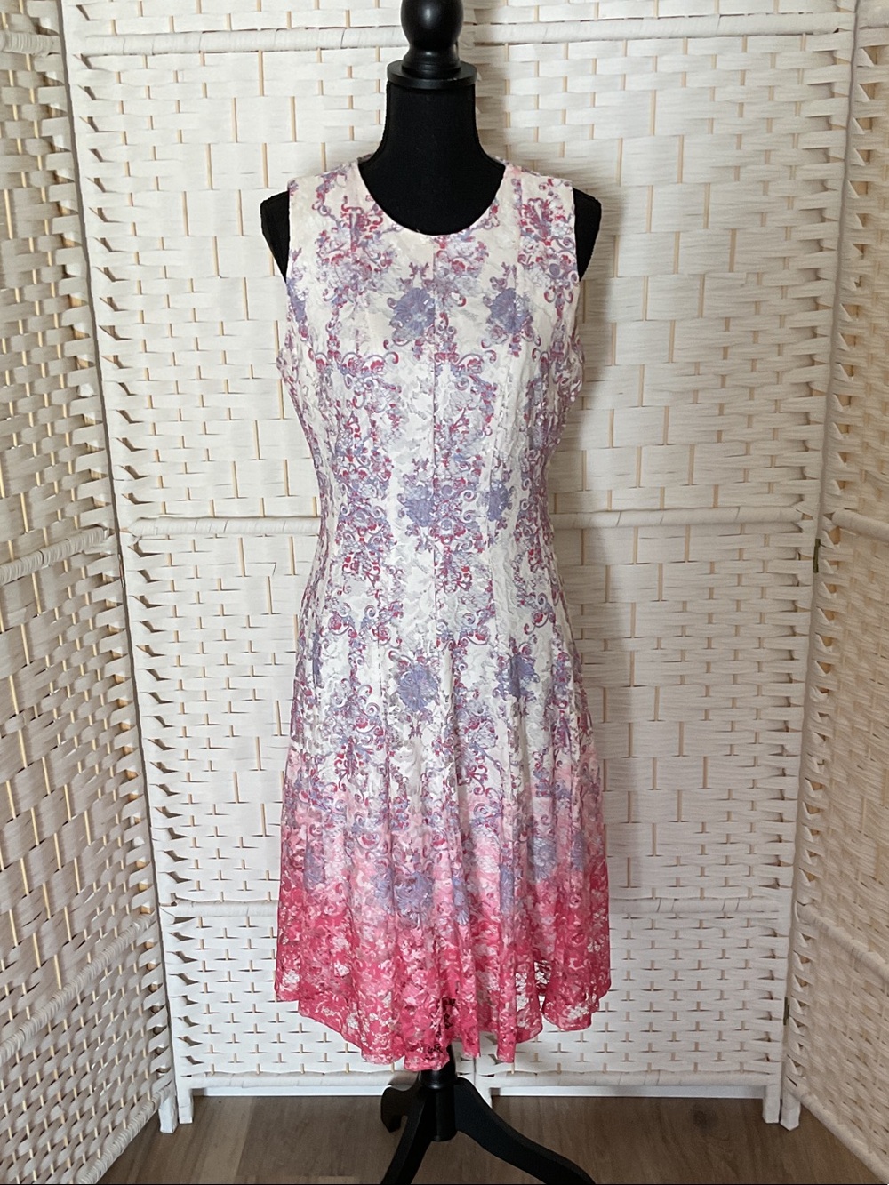 Danny & Nicole Sleeveless Floral Ombre Midi Dress - White, Lavender & Pink